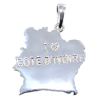 Pendentif Argent Carte I love Côte d'Ivoire 