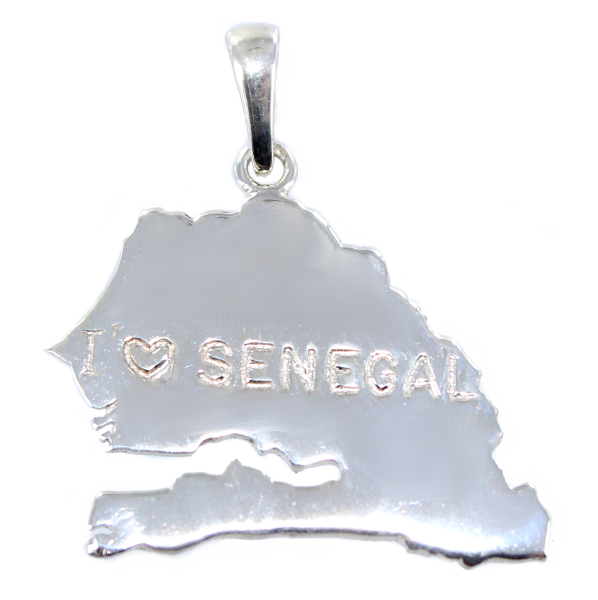 Pendentif Argent Carte I love Senegal