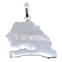 Pendentif Argent Carte I love Senegal 