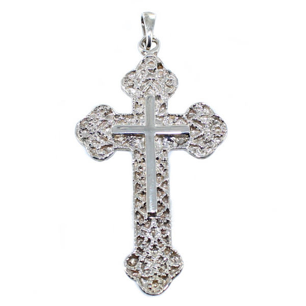 Croix catholique Roccocail Argent 