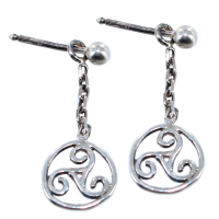 Boucles d'oreilles Argent pendantes Triskell entouré avec chainettes