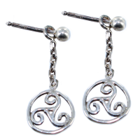 Boucles d'oreilles Argent pendantes Triskell entouré avec chainettes 