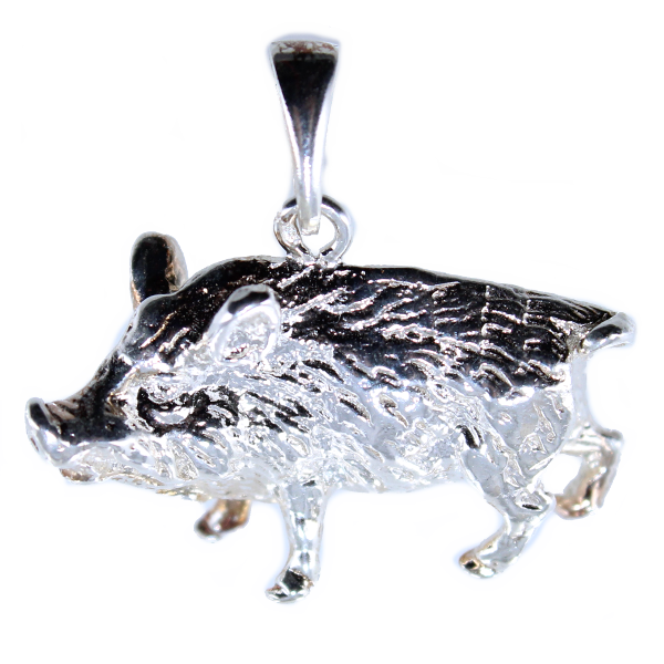 Pendentif Argent Sanglier des Ardennes - Plein volume Taille 2 