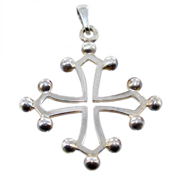 Croix occitane avec boules - Taille 3 Argent 