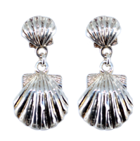 Boucles d'oreilles Argent pendantes Coquilles Saint Jacques - Taille 2 