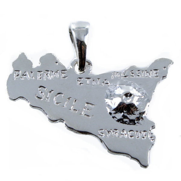 Pendentif Argent Carte Sicile 