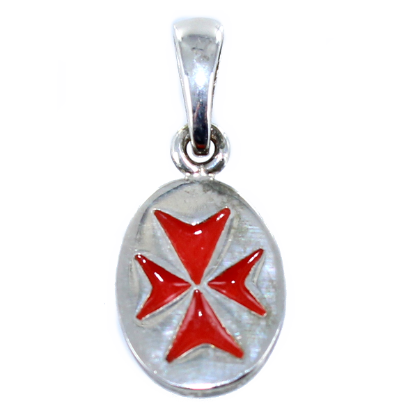 Médaille Croix de Malte émaillée rouge Argent