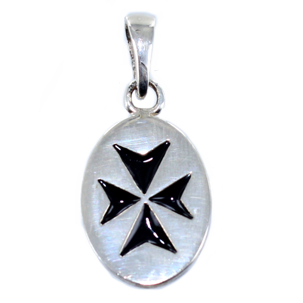 Médaille Croix de Malte émaillée noire Argent