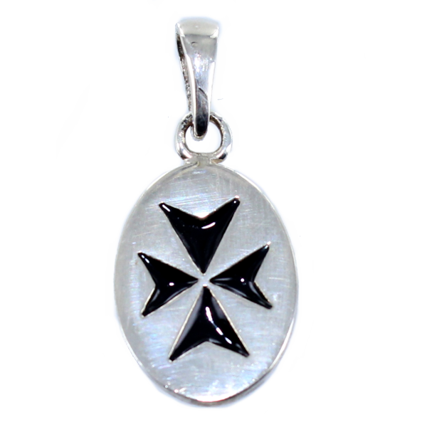 Médaille Croix de Malte émaillée noire Argent 