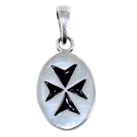 Médaille Argent  Croix de Malte émaillée noire 