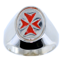 Chevalière Croix de Malte émaillée rouge Argent