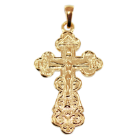 Croix orthodoxe gravée avec christ Or Jaune 