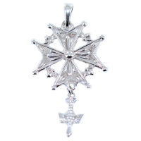 Croix huguenote ornée - Motif floral Argent 