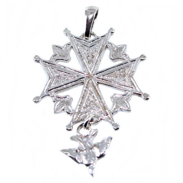 Croix huguenote ornée - Motif matte grainé Argent 
