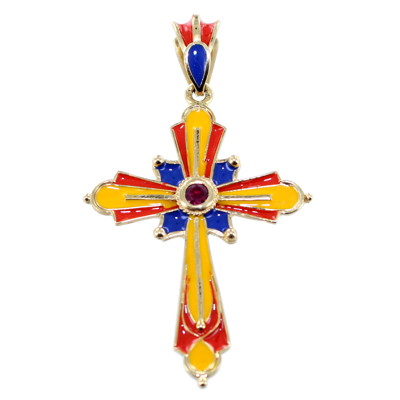 Croix arménienne Drapeau arménien avec Rubis Or Jaune 