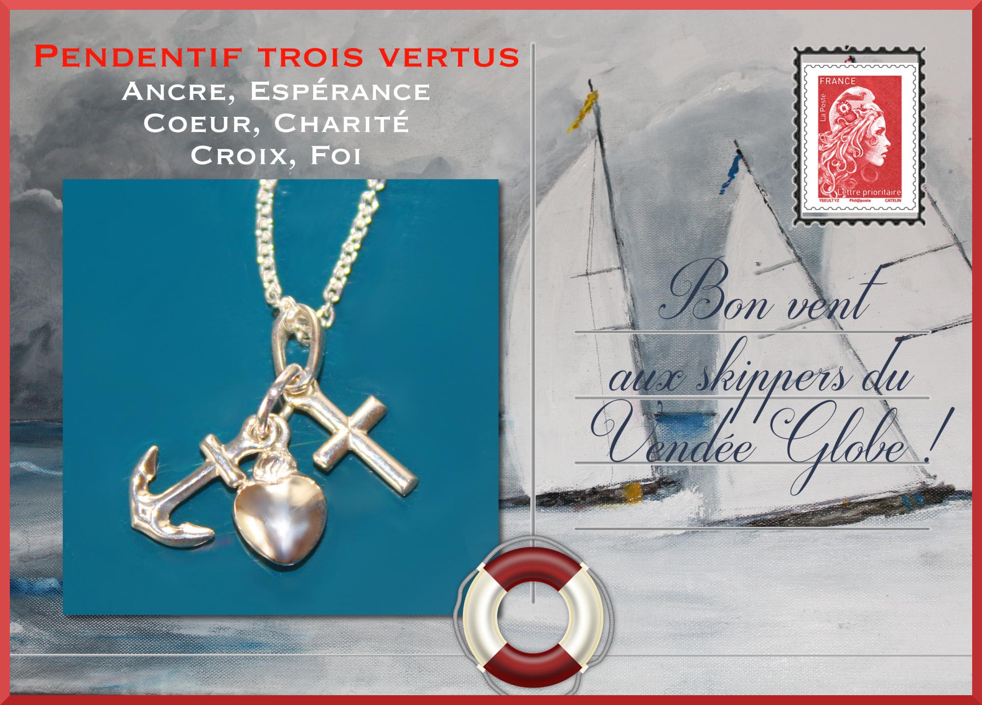 Pendentif Trois vertus - Ancre, coeur et croix - Image 3 