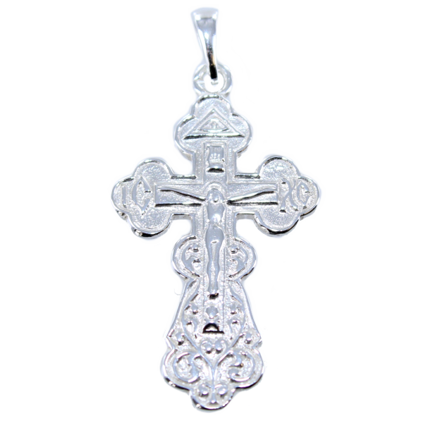 Croix orthodoxe gravée avec christ Argent 