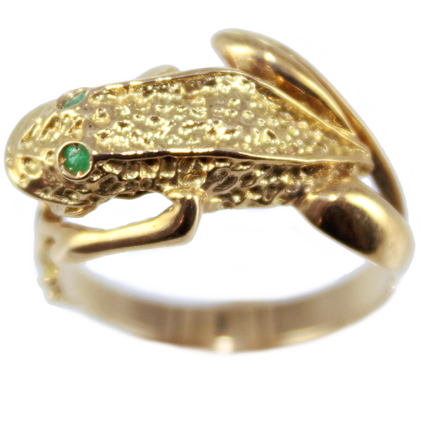 Bague Or Jaune Grenouille aux yeux verts 