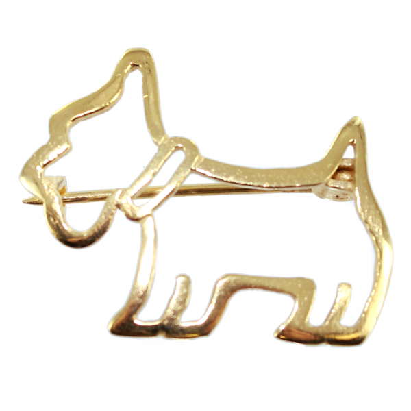 Broche Chien Caniche Or Jaune 