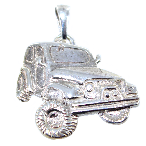 Pendentif Argent Jeep - Plaque demi relief 