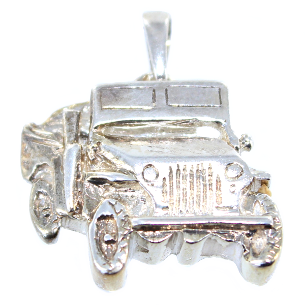 Pendentif Argent Jeep Willys - Plaque demi relief 