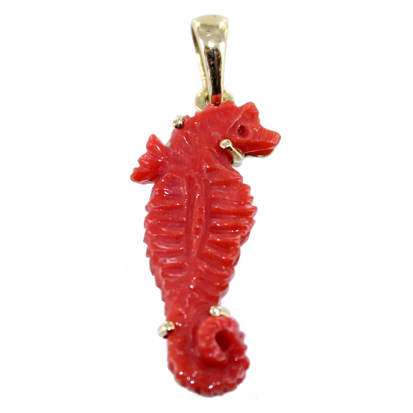 Pendentif Or Jaune Corail Hippocampe 