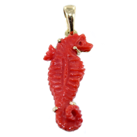 Pendentif Or Jaune Corail Hippocampe 