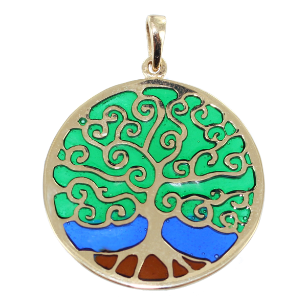 Pendentif Or Jaune Arbre de vie de couleur - Taille 2 