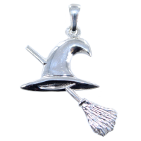 Pendentif Argent Chapeau et balai de sorcière 