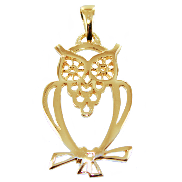 Pendentif Or Jaune Chouette Stylisée 