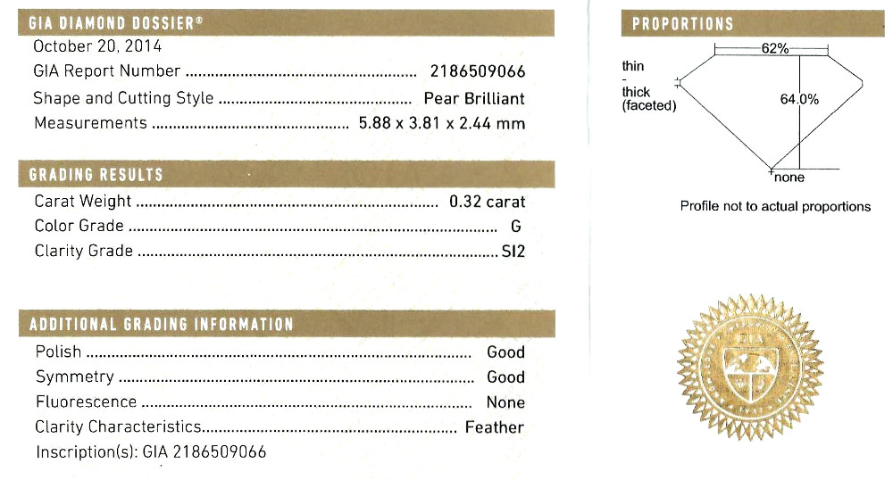 Diamant Taille Poire 5.88 x 3.81mm 0.32 carat GSI2 - Image 2 