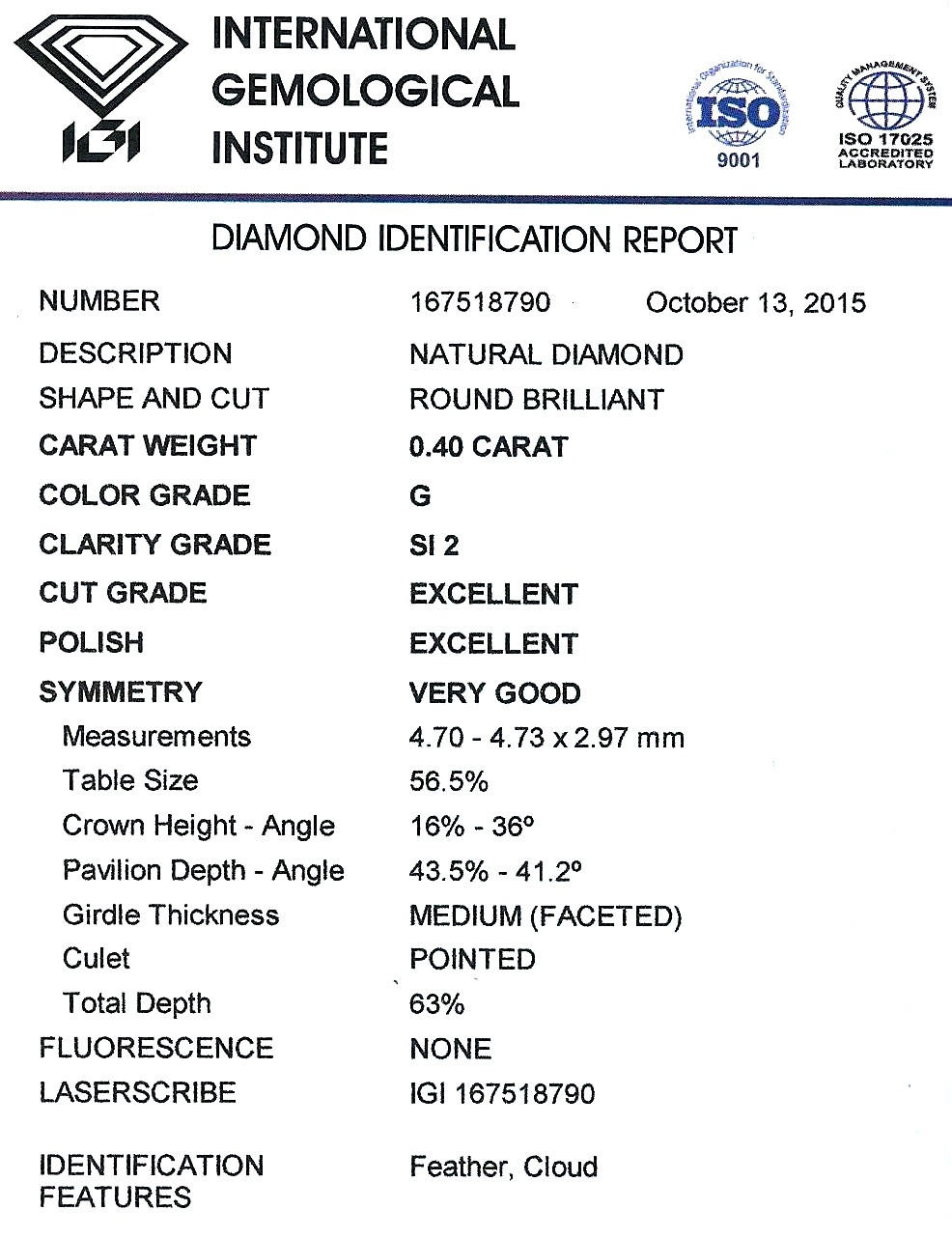 Diamant Taille Brillant 4.70mm 0.40 carat GSI2 - Image 2