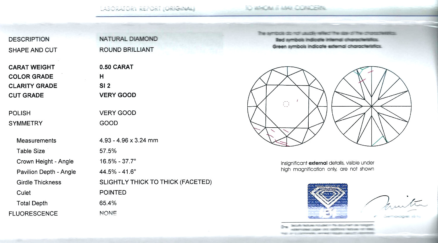 Diamant Taille Brillant 4.93mm 0.50 carat HSI2 - Image 2 