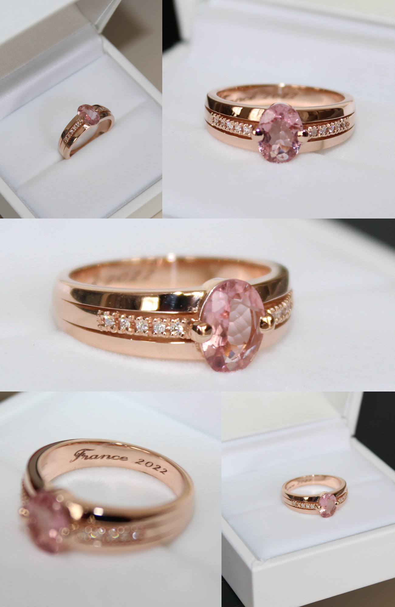 Bague pierre rose pêche