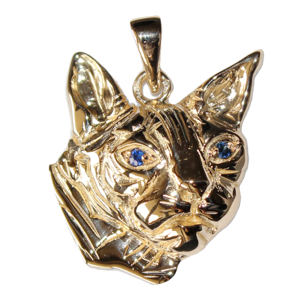 pendentif chat sphinx en or et saphirs