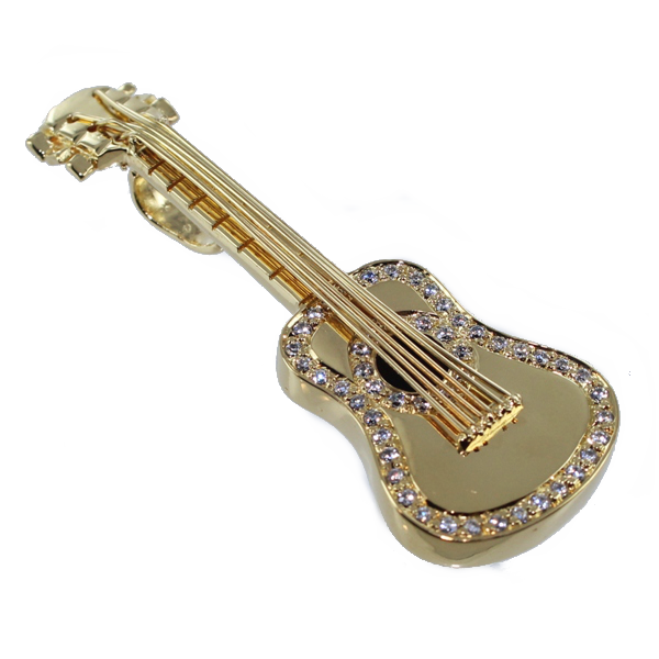 Guitare sur mesure en plaqué or sertie d'oxydes de zirconium