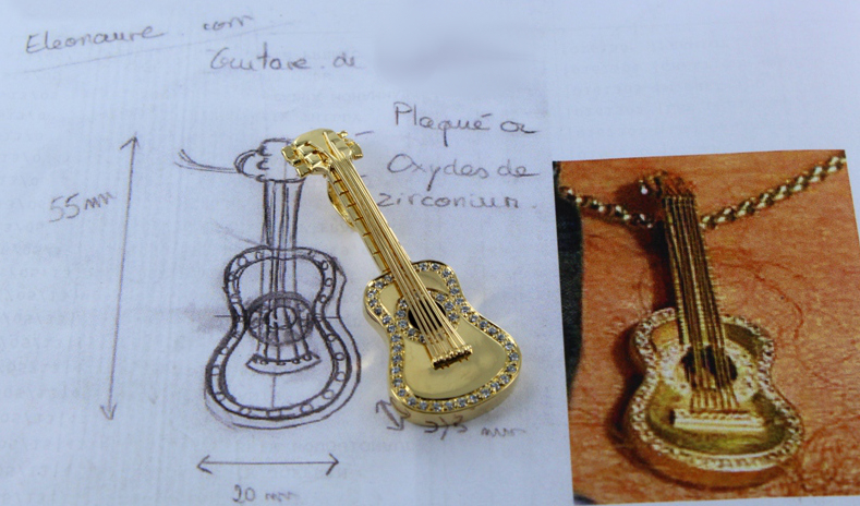 Votre Pendentif Guitare réalisé sur mesure par notre atelier