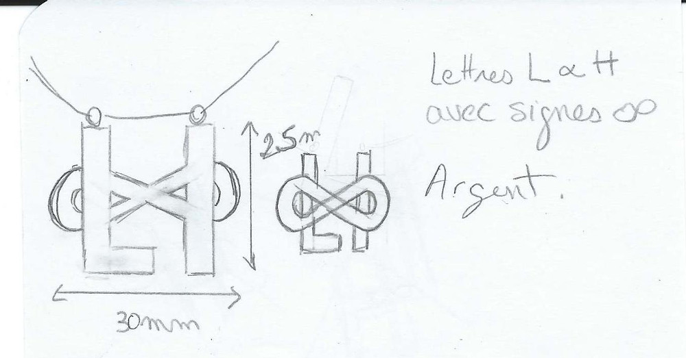 Croquis du pendentif sur mesure validé avec le client